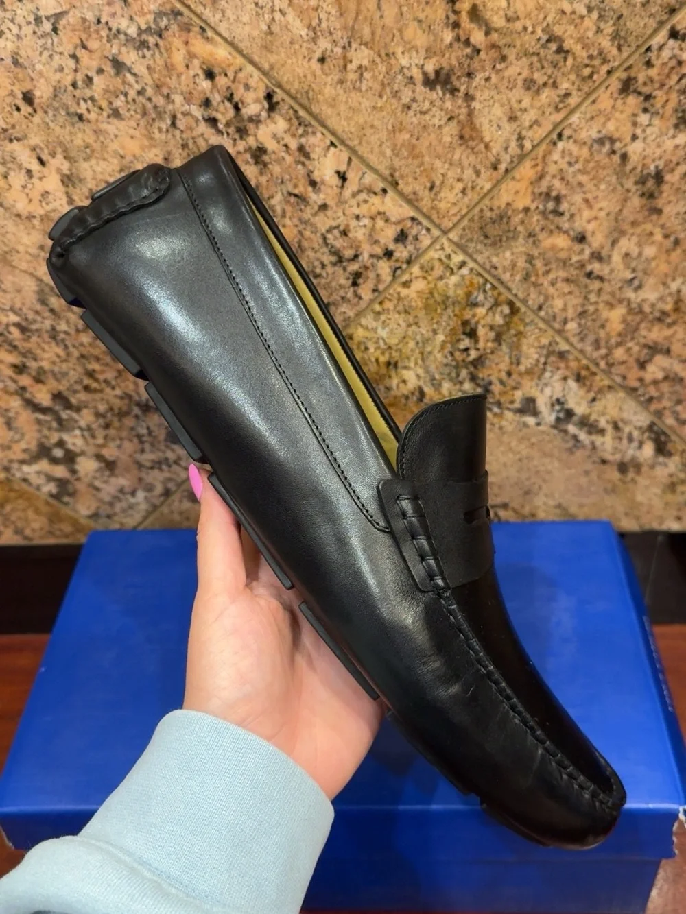 Vince Camuto Black Leather Penny Loafers